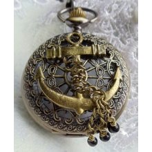 Nautical pocket watch, men's pocket watch, nautical theme, front case is mounted with ships anchor and chains