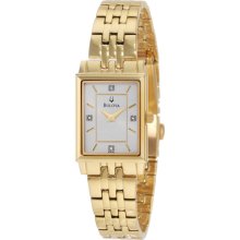 New BULOVA Ladies 4 Diamonds Steel Watch Gold-Tone Steel Bracelet 97P102