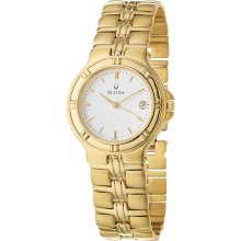 New BULOVA Mens Analog Round Watch Gold-Tone Bracelet White Dial 97B32