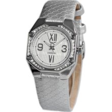 New CARRERA Sprint Crystals Ladies Analog Steel Watch Silver-Tone Leather Band - Leather