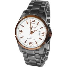 New CROTON Mens Analog Round Watch Silver-Tone Steel Bracelet