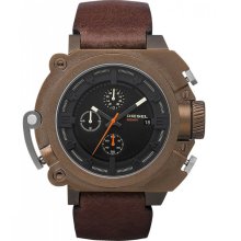 New DIESEL Chronograph Analog Stainless Steel Mens Watch Brown Leather Strap Led - Brown - Leather