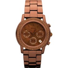 New DKNY Chronograph Ladies Round MOP Analog Brown Bracelet Crystals Watch