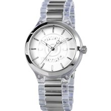 New DKNY Ladies Round Analog White Clear Plastic Bracelet Watch Womens - Clear - White Gold