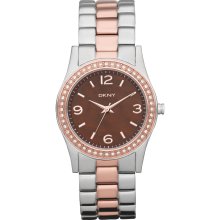 New DKNY Round Analog Ladies Bracelet Watch Steel Bracelet MOP Dial Crystals