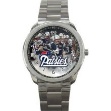 New England Patriots Unisex Silver-Tone Sports Metal Watch 02