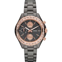 New FOSSIL Dylan Chronograph Ladies Steel Watch Grey Steel Bracelet Crystals