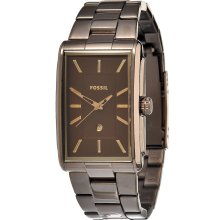 New FOSSIL Mens Rectangular Analog Brown Watch Stainless Steel Bracelet Quartz