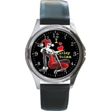 NEW* HOT BLACK SEXY HARLEY QUINN Round Metal Watch - Silver - Stainless Steel