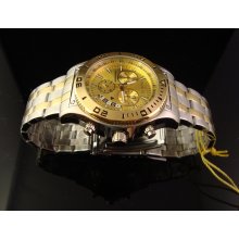 New Invicta Mens 18 K 2 Tone Gold Ion And Silver Plated Chronograph W Gold Dial
