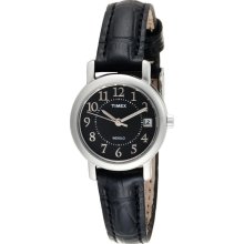 New TIMEX Ladies Elevated Classics Dress Black Leather Strap Steel Watch Indiglo - Black - Leather