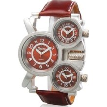 New Unique Design Three-dial Quartz Analog Men Sports Watch (Brown)