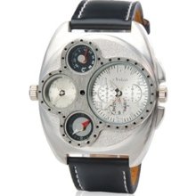 New Unique Design Two-dial Quartz Round Shape Analog Men Sports Watch (Black)