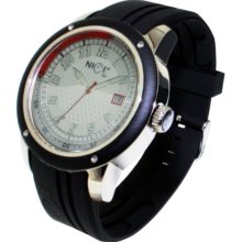 Nice Italy Mens Enzo Stainless Watch - Black Rubber Strap Strap - White Dial - NICW1058ENZ021002
