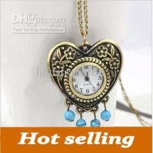 No Cover Antique Heart Pocket Watch Dress Watch Necklace Jewelry 10p