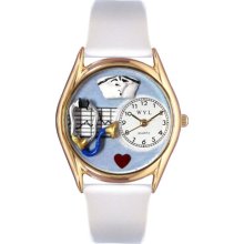 Nurse Blue White Leather And Goldtone Watch #C0610002