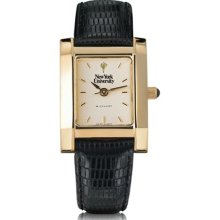 NYU Women's Swiss Watch - Gold Quad Watch w/ Leather Strap
