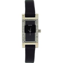 Oasis Ladies Analogue Black Strap Watch, Mirror & Bow Keyring Gift Set B634