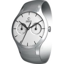 Obaku Harmony Mens Slim Sport Stainless Watch - Silver Bracelet - White Dial - V100GCIMC