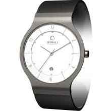 Obaku Men's Quartz Watch With White Dial Analogue Display And Black Leather Strap V133gtirb-N