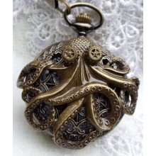 Octopus pocket watch, mens pocket watch with octopus mounted on front case