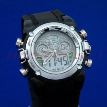 Ohsen Diving Analog Digital Mens Quartz Xmas Wrist Band Watch 0721 Silver