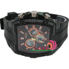 Ohsen Men's Black Dual Time Style Digital Analog Date Rubber Sport Watch
