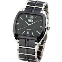 Oniss On605-m Black Ceramic Mens Mother Of Pearl Diamond Watch