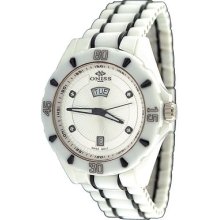 Oniss On8013-m Men's Silver Dial Diamond Index Swiss White Ceramic Watch