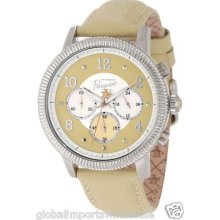 Original Penguin Op1008 Dino Beige Leather Silver Stainless Chronograph Watch Op