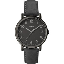 Original Unisex Quartz Watch With Black Dial Analogue Display And Black Leather Strap T2n956pf
