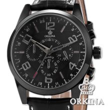 Orkina Mens Boyfriend Stainless Steel Case 24 Hour Leather Quartz Watch Gbh