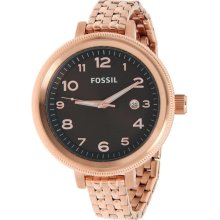 Oversized New FOSSIL Ladies Round Quartz Steel Watch Bracelet Brown Dial