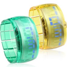 Pair of Bracelet Design Blue Future LED Wrist Watch - Yellow & Green