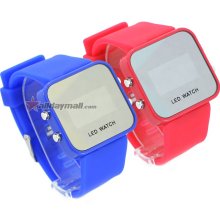 Pair of Fashion Digital LED Wrist Watch with Silicone Band(Blue +Red)