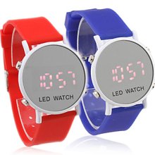 Pair of Sports Style LED Red Jelly Wrist Watches - Blue & Red
