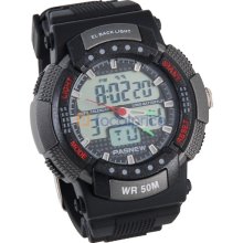 PASNEW 361 Plastic Band Waterproof Sports Watch with Double Movements (Black)