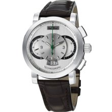 Paul Picot Watches Men's Chronograph Silver Tone Dial Grey Leather Gr