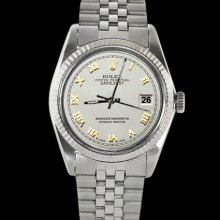 Perpetual fluted bezel rolex date just gents watch white roman dial SS jubilee