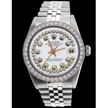 Perpetual rolex gents watch white string diamond dial bezel datejust SS jubilee