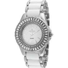 Peugeot 7066S White Dial Silver Tone White Acrylic Link Women's Watch