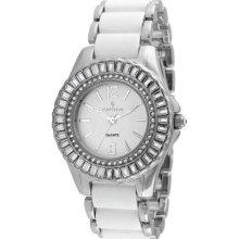 Peugeot 7066S Women'S 7066S Crystal Accented Silver Tone White Acrylic Link Watch