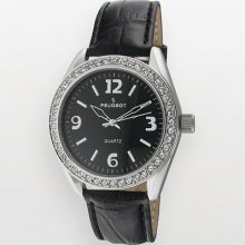 Peugeot Silver Tone Crystal Leather Watch - Made With