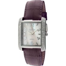 Peugeot Women's Square Crystal Bezel Leather Strap Watch - Silver