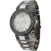 Pewter & White Watch w/ Chronograph Look & Black Lab Diamond Stones