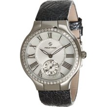Philip Stein Small Round Diamond Watch On Gunmetal Ostrich Strap Watches : One Size