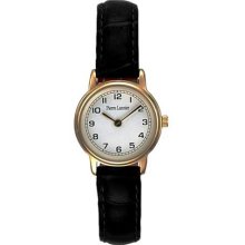 Pierre Lannier Women's Golden Analog Quartz Watch With White Dial And Black Leather Strap - 049B503