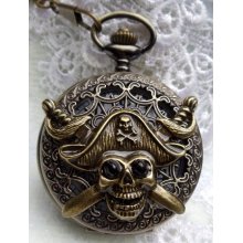 Pirate pocket watch, men's pocket watch, front case is mounted with pirate head and swords
