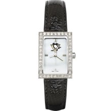 Pittsburgh Penguins Women's Black Leather Strap Allure Watch