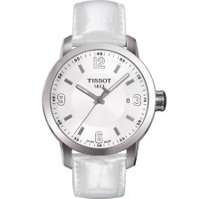 PRC 200 Men's Quartz Watch - White Arabic Dial With White Leather Strap